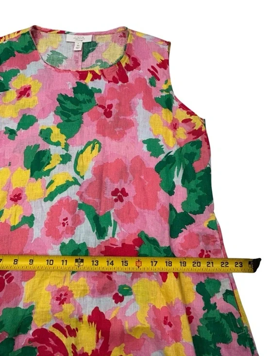 Charter Club Linen Luxury Women’s Pink Floral Sundress Yellow Green Spring L - Picture 5 of 10